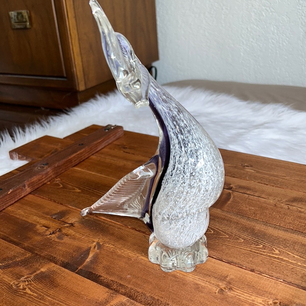 - Italy Murano Glass Bird purple/clear glass - Picture 1 of 5